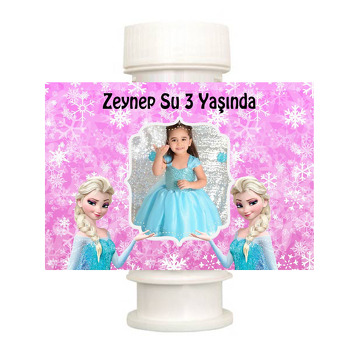 Elsa Pembe Fon Temalı Köpük Baloncuk Etiketi