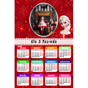 Elsa Yılbaşı Kırmızı Fon Temalı Takvim Magnet