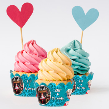 Elsa Yılbaşı Mavi Fon Temalı Cupcake Sargısı
