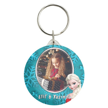 Elsa Yılbaşı Mavi Fon Temalı Resimli Anahtarlık