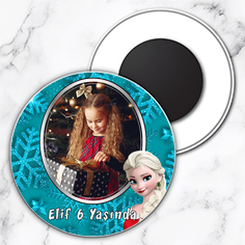 Elsa Yılbaşı Mavi Fon Temalı Resimli Daire Plastik Magnet