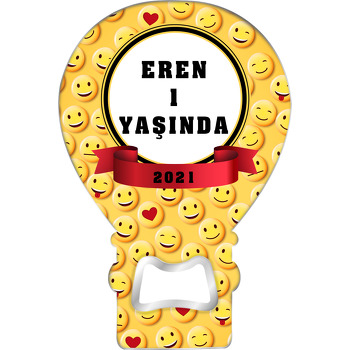 Emoji Surat Fon ile Kırmızı Kurdele Temalı Balon Ahşap Magnet 