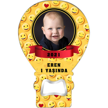 Emoji Surat Fon ile Kırmızı Kurdele Temalı Balon Ahşap Magnet 