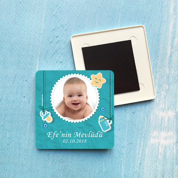 Erkek Bebek Mevlüdü Temalı Plastik Kare Magneti
