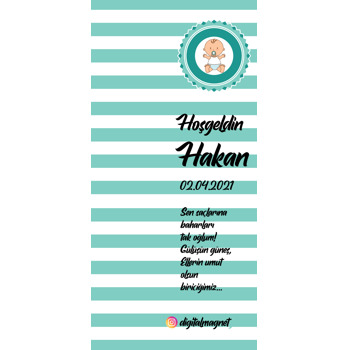 Erkek Bebek Yeşil Çizgili Fon Temalı Hediyelik Kart