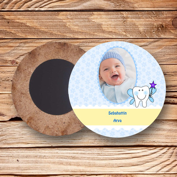 Erkek Diş Temalı Resimli Ahşap Daire Magnet