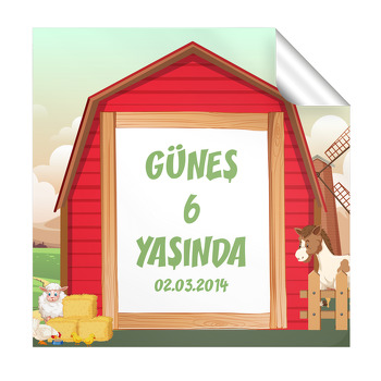 Ev Çerçeveli Çiftlik Temalı Kare Etiket