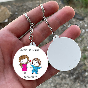 Evlilik Temalı Daire Plastik Anahtarlık