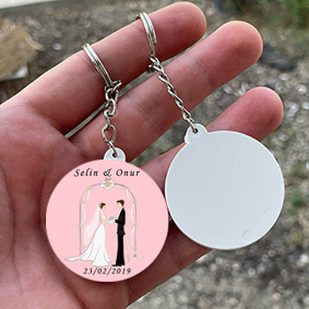 Evlilik Temalı Daire Plastik Anahtarlık