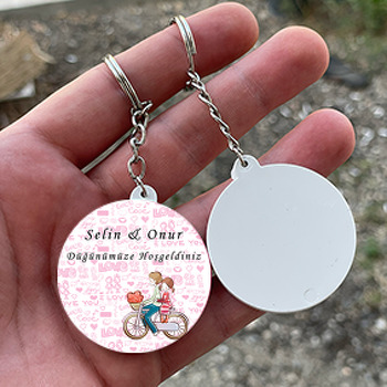 Evlilik Temalı Daire Plastik Anahtarlık