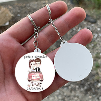 Evlilik Temalı Daire Plastik Anahtarlık