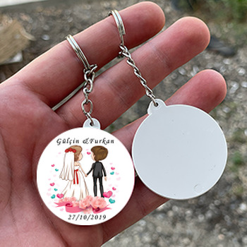 Evlilik Temalı Daire Plastik Anahtarlık