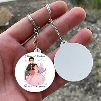 Evlilik Temalı Daire Plastik Anahtarlık