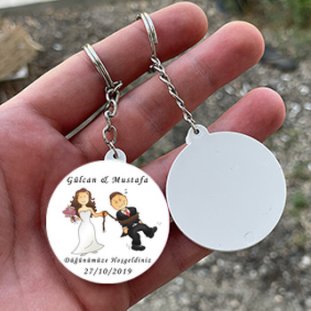 Evlilik Temalı Daire Plastik Anahtarlık