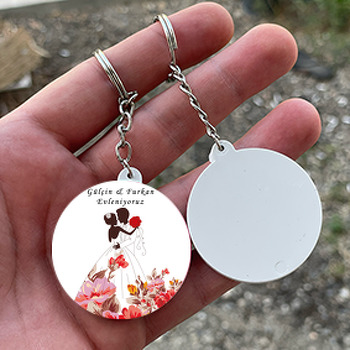 Evlilik Temalı Daire Plastik Anahtarlık