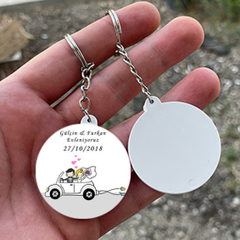 Evlilik Temalı Daire Plastik Anahtarlık