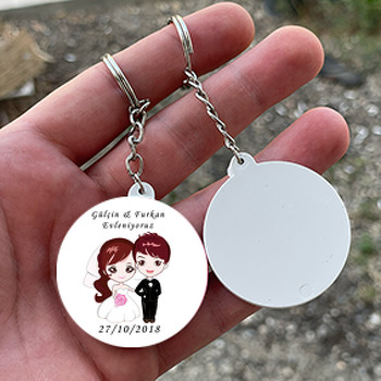 Evlilik Temalı Daire Plastik Anahtarlık