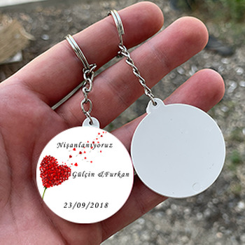 Evlilik ve Nişan Temalı Daire Plastik Anahtarlık