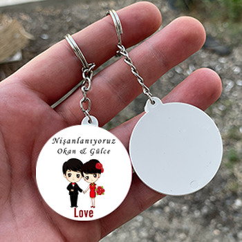 Evlilik ve Nişan Temalı Daire Plastik Anahtarlık