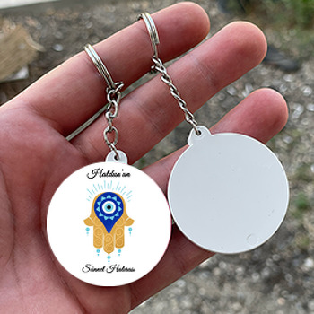 Fatmanın Eli ile Nazar Boncuğu ve Sünnet Temalı Daire Plastik Anahtarlık