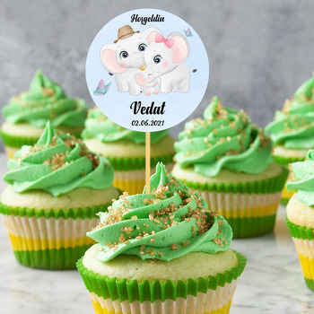 Fil Ailesi Mavi Fon Temalı Parti Kürdan Süs