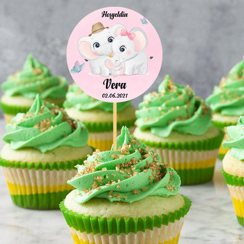 Fil Ailesi Pembe Fon Temalı Parti Kürdan Süs