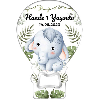 Fil Bebek Tropikal Sarmaşık Yapraklarla Temalı Balon Ahşap Magnet 