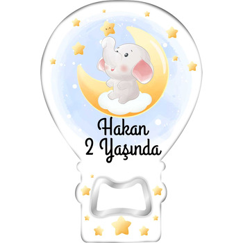 Fil Hortumunda Yıldız Temalı Balon Ahşap Magnet 
