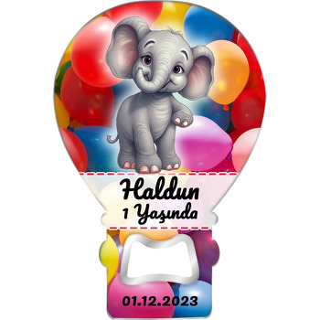 Fil ile Balon Fon Temalı Balon Ahşap Magnet 