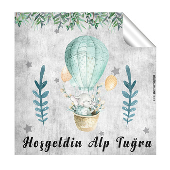 Hoşgeldin Bebek Fil Temalı Doğum Günü Kare Etiket