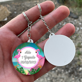 Flamingo Orman Temalı Daire Plastik Anahtarlık