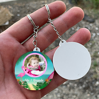 Flamingo Orman Temalı Resimli Daire Plastik Anahtarlık