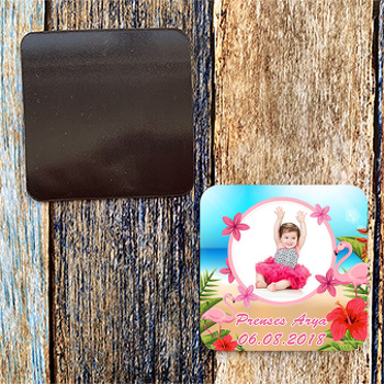 Flamingo Pembe Çiçekli Temalı  Doğum Günü Magnet