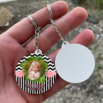 Flamingo Siyah Beyaz  Temalı Resimli Daire Plastik Anahtarlık