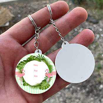 Flamingo Temalı Daire Plastik Anahtarlık