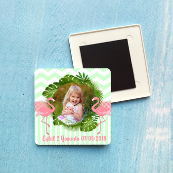 Flamingo Temalı Kare Plastik Kare Magnet