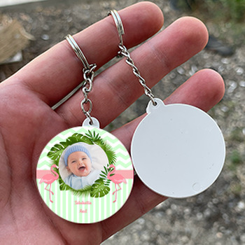 Flamingo Temalı Resimli Daire Plastik Anahtarlık