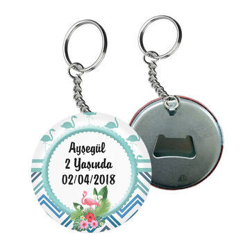 Flamingo ve Çiçek Temalı Arkası Açacak Anahtarlık