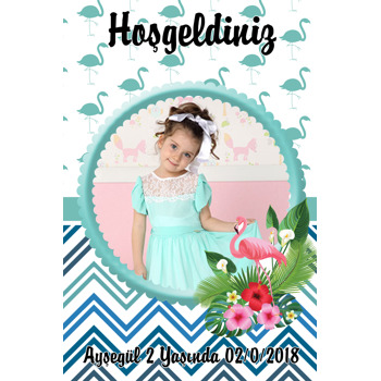 Flamingo ve Çiçek Temalı Doğum Günü Afiş