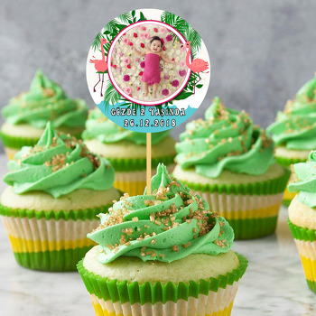 Flamingo Yeşil Temalı Resimli Kürdan Süs