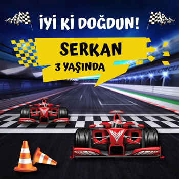 Formula 1 Yarış Arabaları Temalı Kare Doğum Günü Parti Afiş
