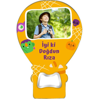 Frankeştayn ile Halloween Temalı Balon Ahşap Magnet 