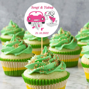 Fuşya Pembe Gelin Arabası Temalı Parti Kürdan Süs