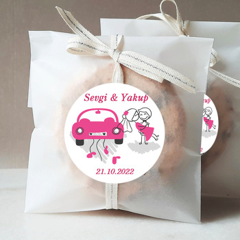 Fuşya Pembe Gelin Arabası Temalı Sticker