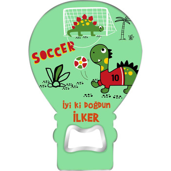 Futbolcu Dinazor Temalı Balon Ahşap Magnet 