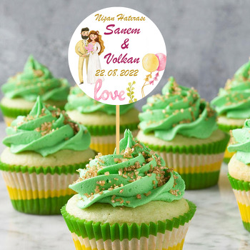 Gelin Damat ile Pembe Sarı Balonlar Temalı Parti Kürdan Süs