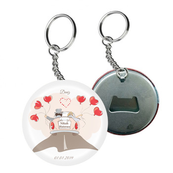 Gelin Damat Kalpli Balon Temalı Söz Nişan Nikah Arkası Açacak Anahtarlık