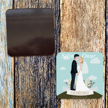 Gelin Damat Temalı Kare Magnet