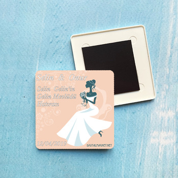 Gelin Desenli Kare Plastik Kare Magnet