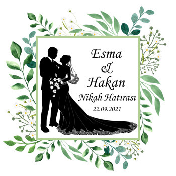 Gelin ile Damat ve Yeşil Yapraklar Temalı Kare Doğum Günü Parti Afiş